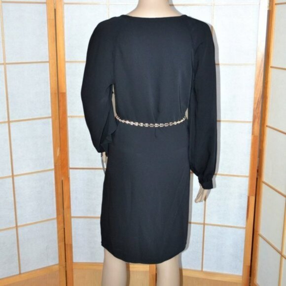NWT Chaps Black Ruffle Sleeve Classic Minimalist Modest Shift Tent Dress M-L 12 - Picture 4 of 5